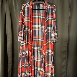 TORRID RED PLAID CHIFFON KIMONO